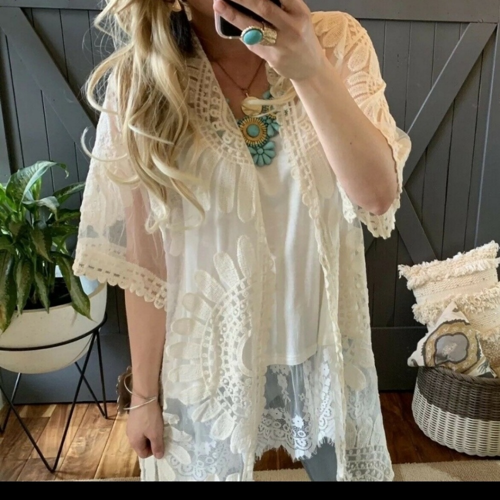 Eyelet Lace  Duster Jacket cream